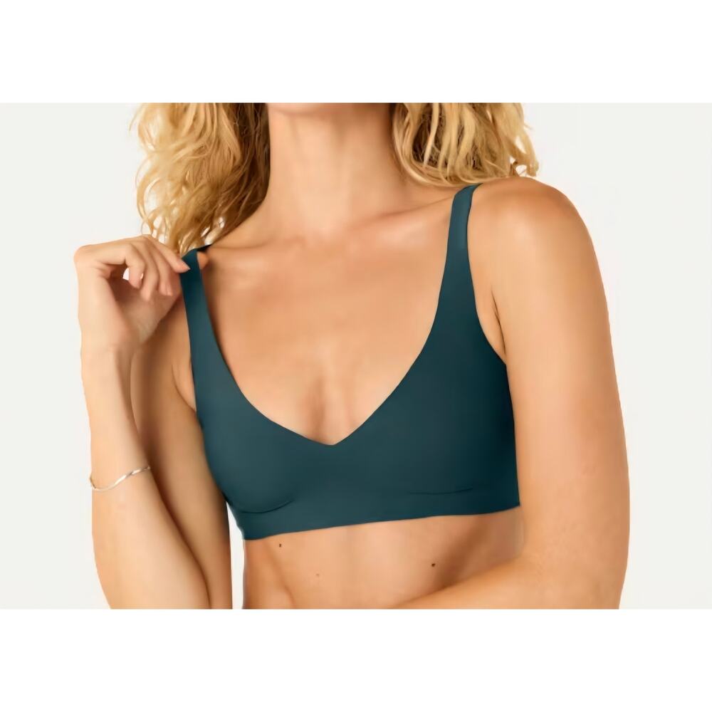 Bombas No Show Plunge Bralette Size M Teal Pine Green Wireless Seamless Bra EUC